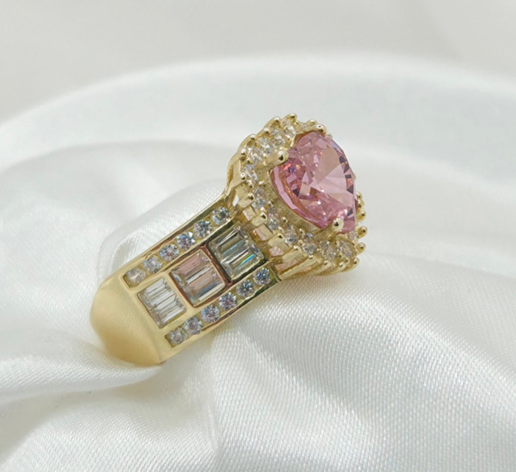 10K STONE HEART WITH CZ DETAIL RING – 8 – JY Jewelry Wholesale