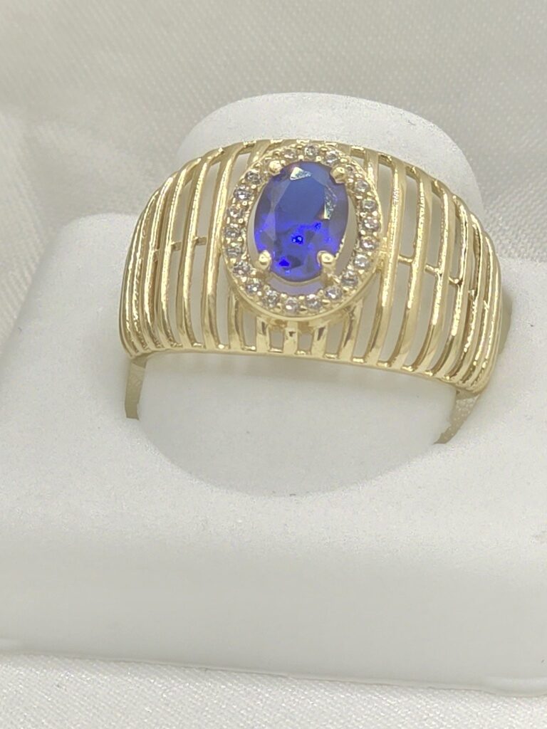 14K DELICATE BAR DESIGN BACKGROUND STRONG BLUE STONE RING – 8 – JY Jewelry Wholesale