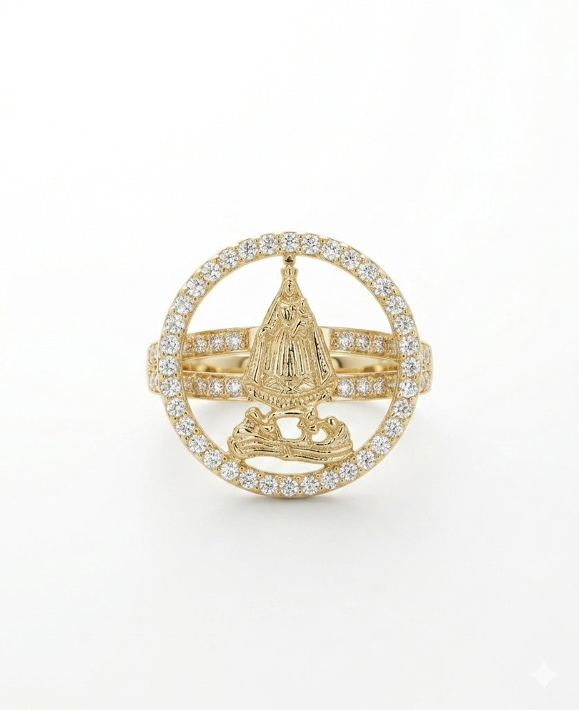 14K CZ FRAME ROUND CARIDAD RING – 7 – JY Jewelry Wholesale