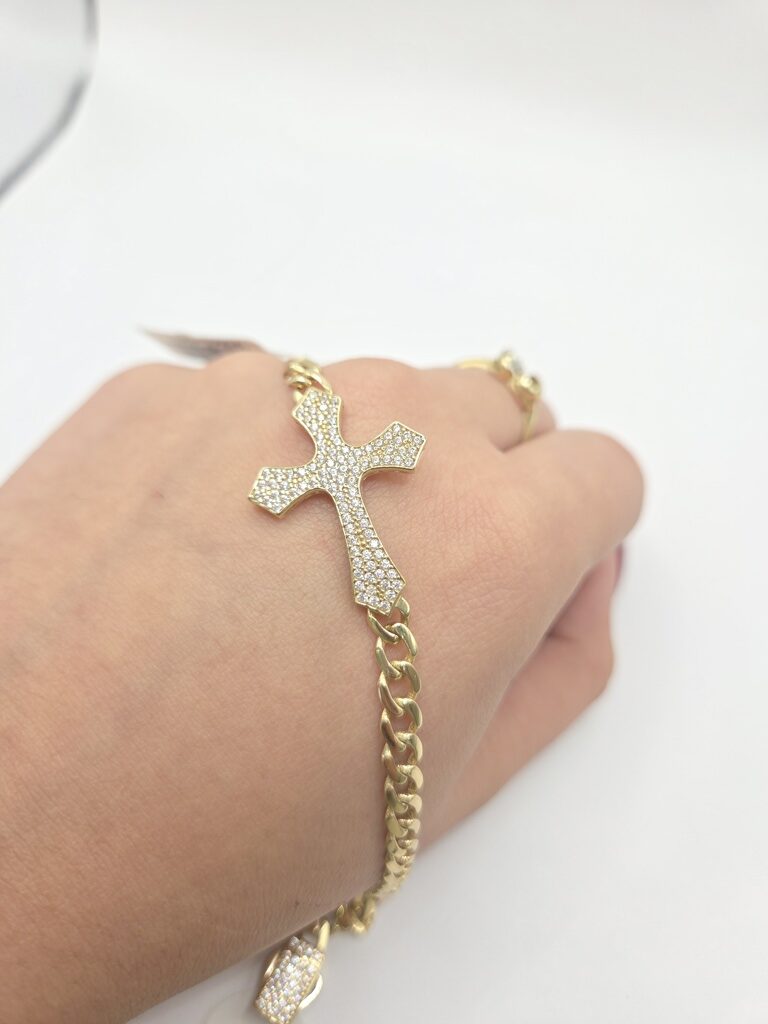 10K CZ ROMAN CROSS MONACO STYLE BRACELET – 7.5" 5MM – JY Jewelry Wholesale