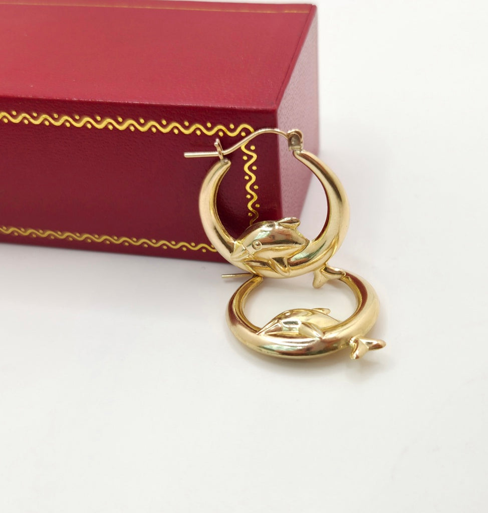 10K DOLPHIN DETAIL HOOPS EARRINGS – JY Jewelry Wholesale