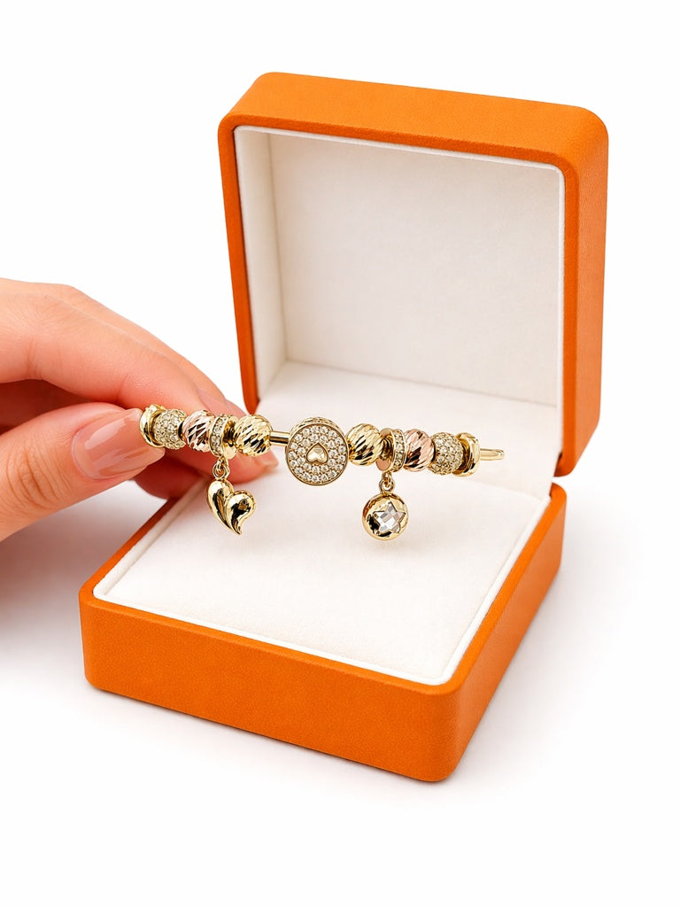 14K RIGID PANDO STYLE BRACELET WITH TWO TONE DETAILS CHARMS – JY Jewelry Wholesale