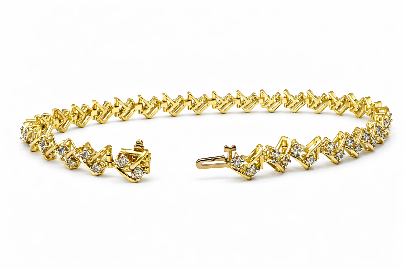 14K YELLOW GOLD ROUND DIAMONDS ZIGSAG BRACELET – 8MM 7" – JY Jewelry Wholesale