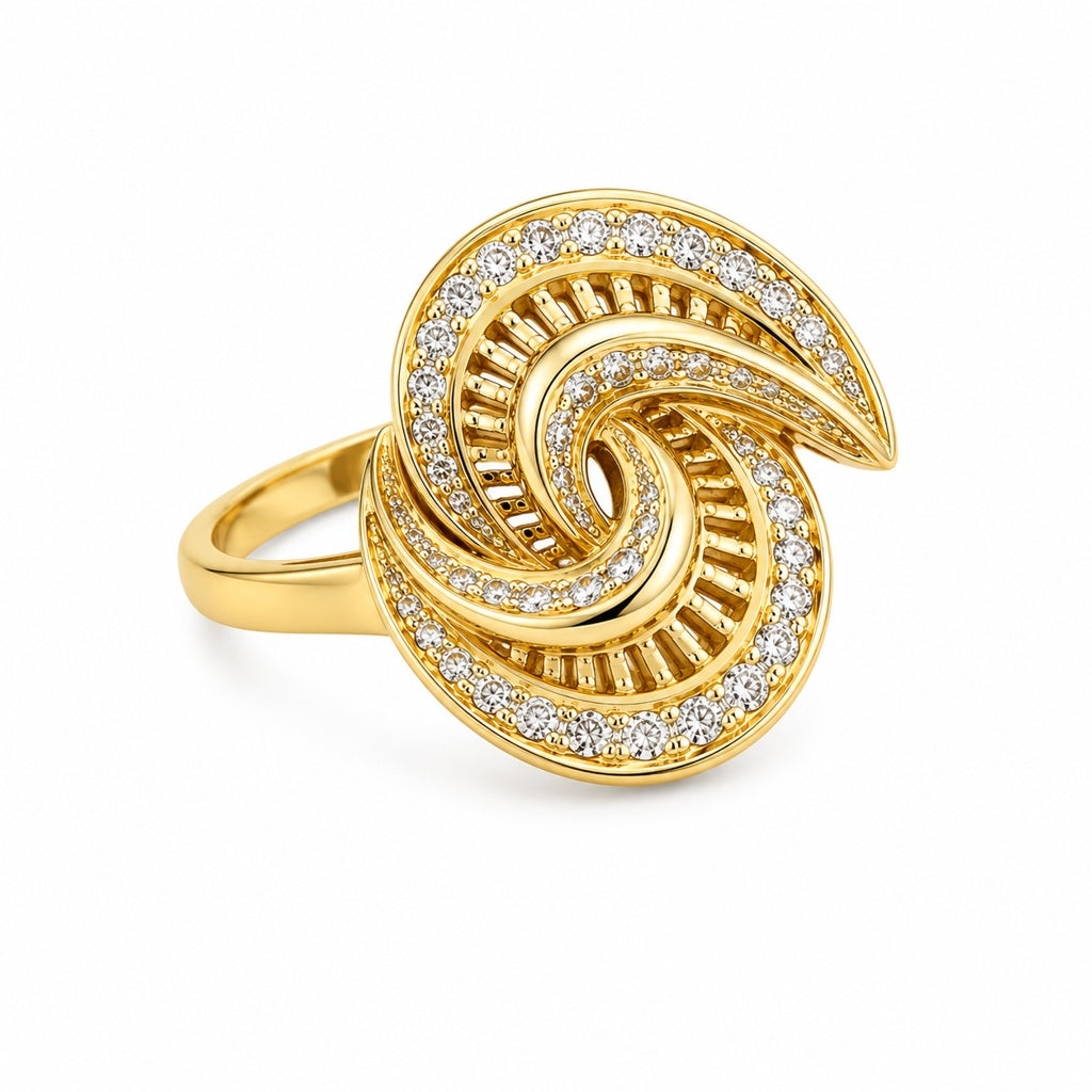 14K MODERN CZ DETAILS DOUBLE SPIRAL DESIGN RING – 8 – JY Jewelry Wholesale