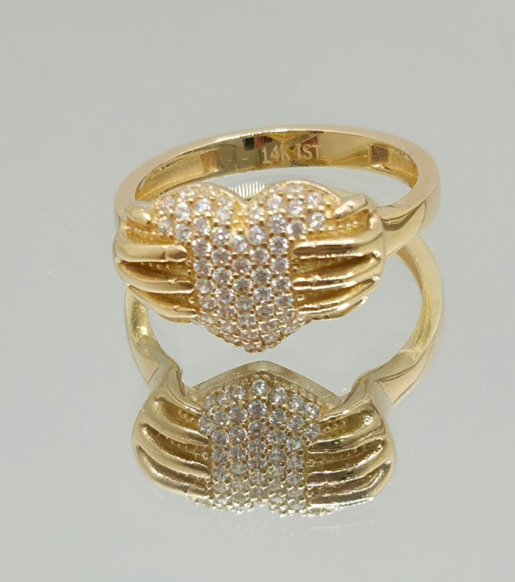 14K CZ HEART WITH HAND RING – 8 – JY Jewelry Wholesale