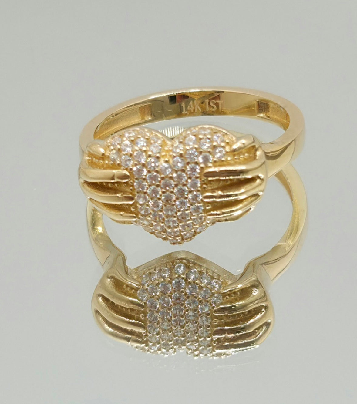 14K CZ HEART WITH HAND RING – 8 – JY Jewelry Wholesale