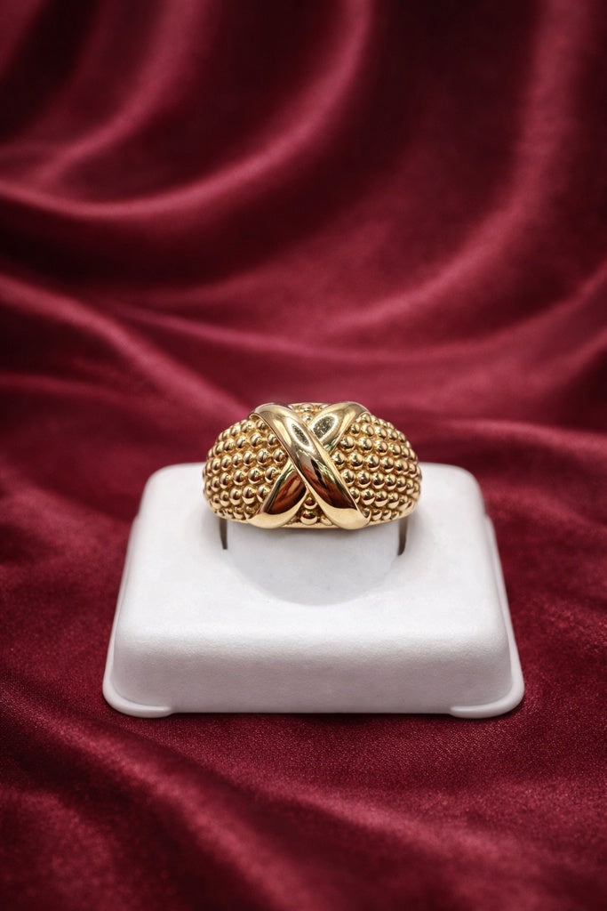 10K MODERN POP CORN DESIGN "X" DETAIL WOMAN'S RING – 7.5/8 – JY Jewelry Wholesale