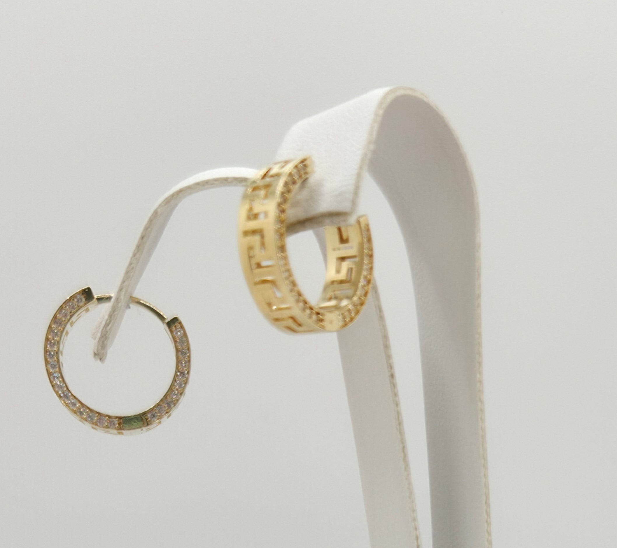 10K GREEK STYLE HOOPS EARRINGS CZ – SMALL – JY Jewelry Wholesale