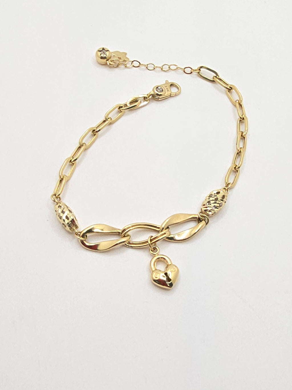 14K PAPER CLIP WITH SMALL HEART CHARM BRACELET – 7" – JY Jewelry Wholesale