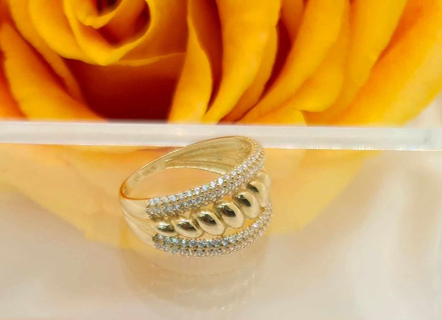 14K ELEGANT SMAL CROISSANT CZ DETAIL WOMEN'S RING – 7 – JY Jewelry Wholesale
