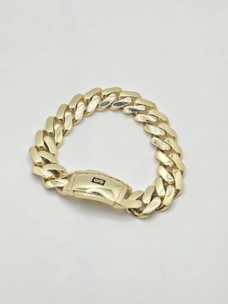10K CERTIFIED PLAIN MONACO BRACELET – 9" 15.5MM – JY Jewelry Wholesale