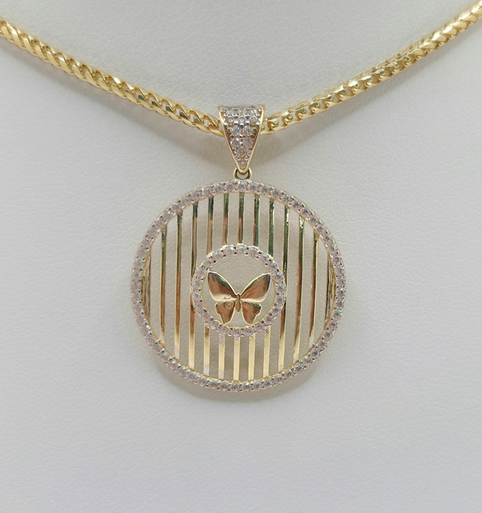 14K BAR BACKGROUND ROUND BUTTERFLY CENTER PENDANT – JY Jewelry Wholesale