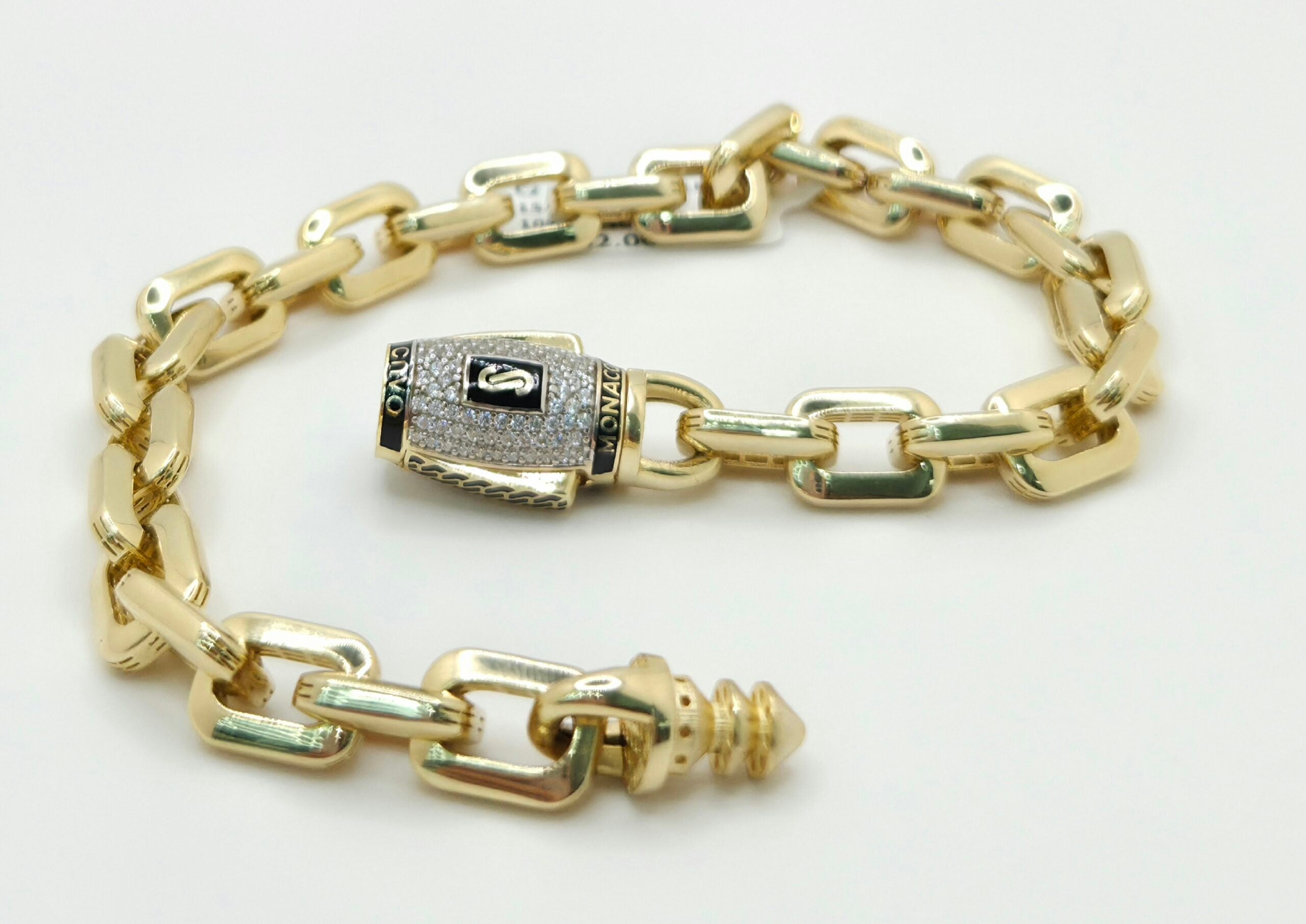 10K HERMES STYLE CERTIFIED MONACO BRACELET CZ CLOSURE – 9" 8MM – JY Jewelry Wholesale