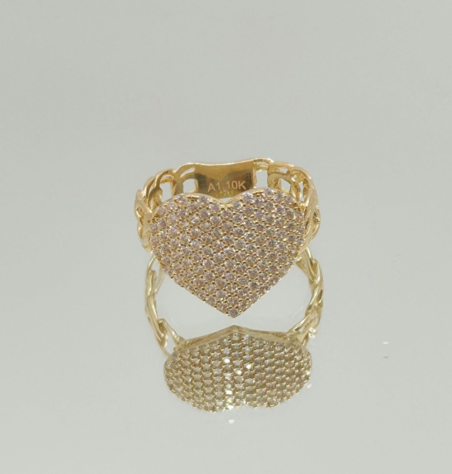 10K CHINO LINK CZ HEART RING – 7 & 8 – JY Jewelry Wholesale