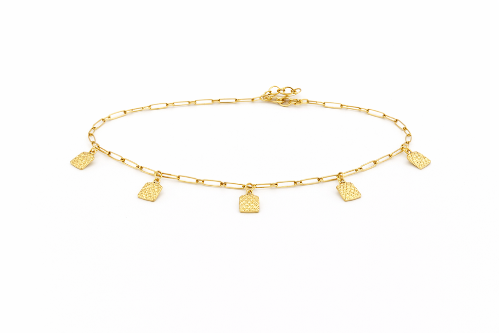 14K DELICATE PAPER CLIP WITH SQUARE PENDANTS DETAILS – 7" – JY Jewelry Wholesale