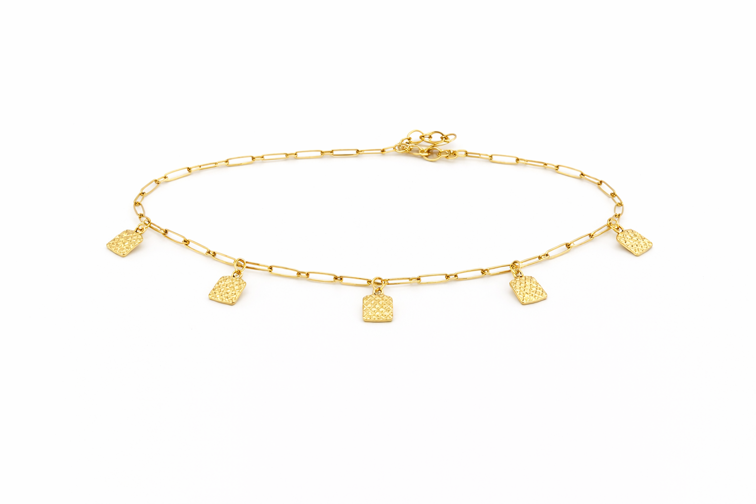 14K DELICATE PAPER CLIP WITH SQUARE PENDANTS DETAILS – 7" – JY Jewelry Wholesale