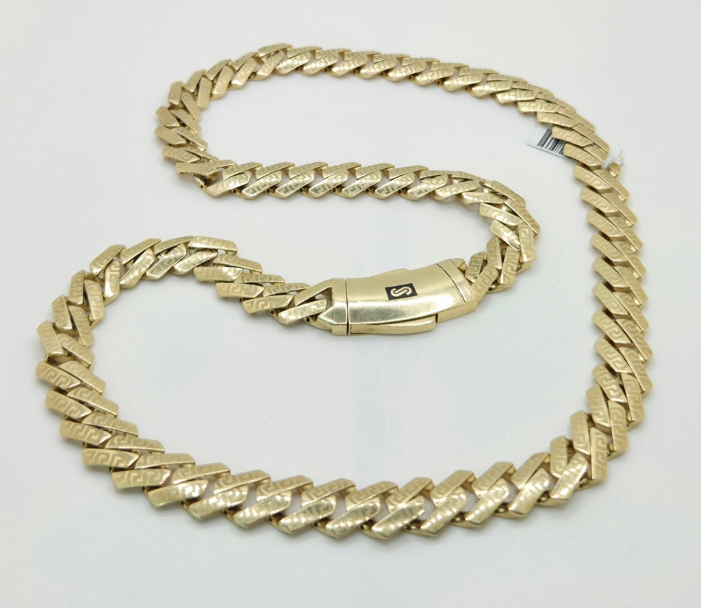 10K CERTIFIED PLAIN MONACO EDGE CHAIN GREEK DETAIL – 24" 9.5MM – JY Jewelry Wholesale