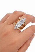 10K NET BACKGRAIND WHITE ALMOND STONE RING – 7 – JY Jewelry Wholesale