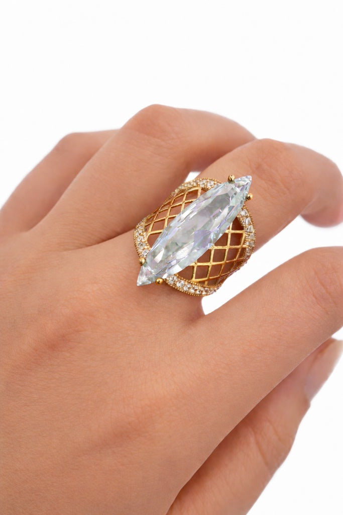 10K NET BACKGRAIND WHITE ALMOND STONE RING – 7 – JY Jewelry Wholesale