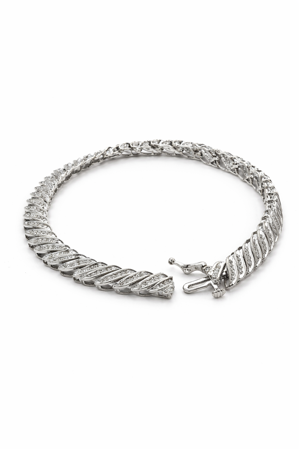 10K WHITE GOLD WAVES SEA DESIGN DIAMOND BRACELET – 7" – JY Jewelry Wholesale