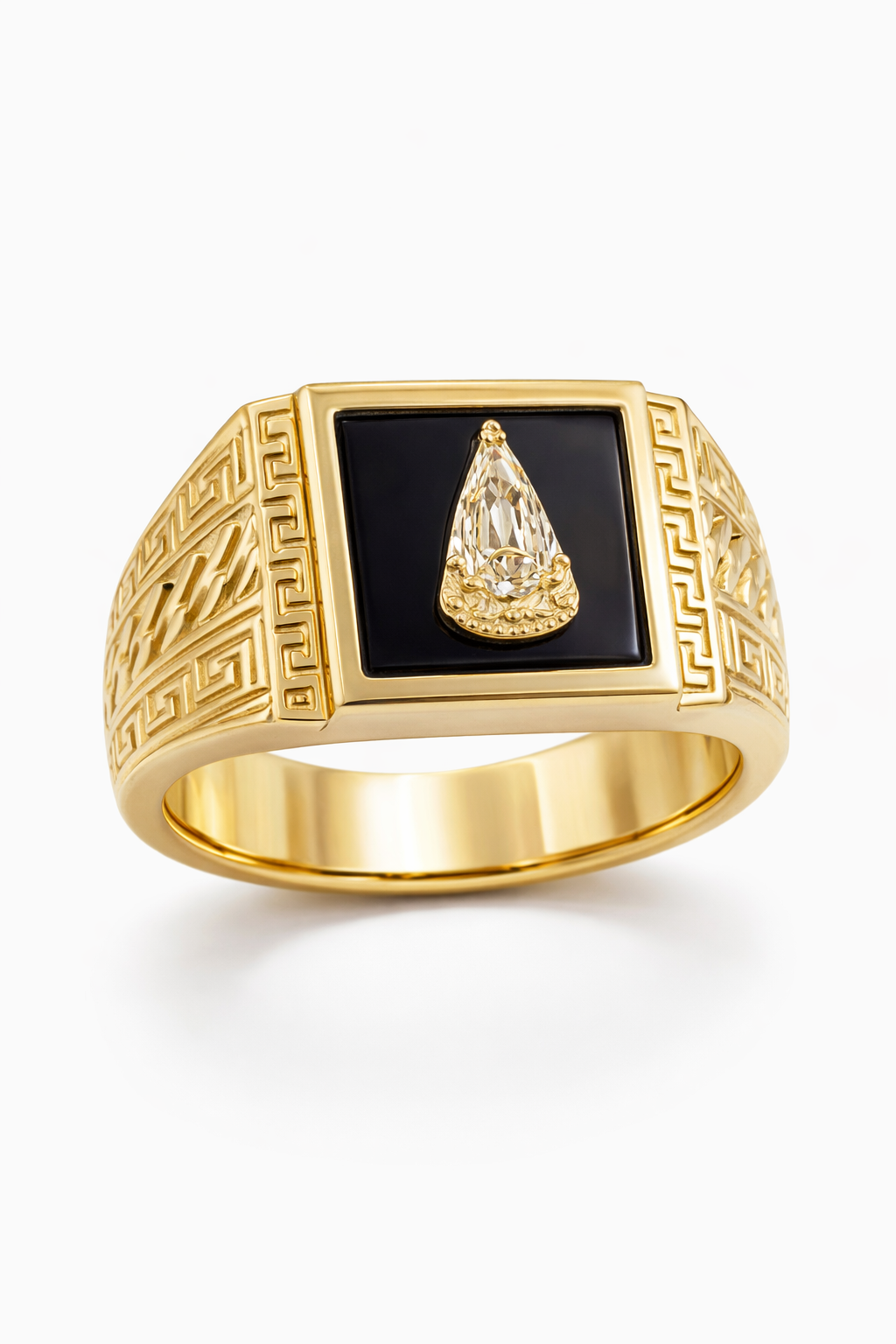 10K SQUARE GREEK DESIGN ON BAND ONYX CARIDAD RING – 12 – JY Jewelry Wholesale