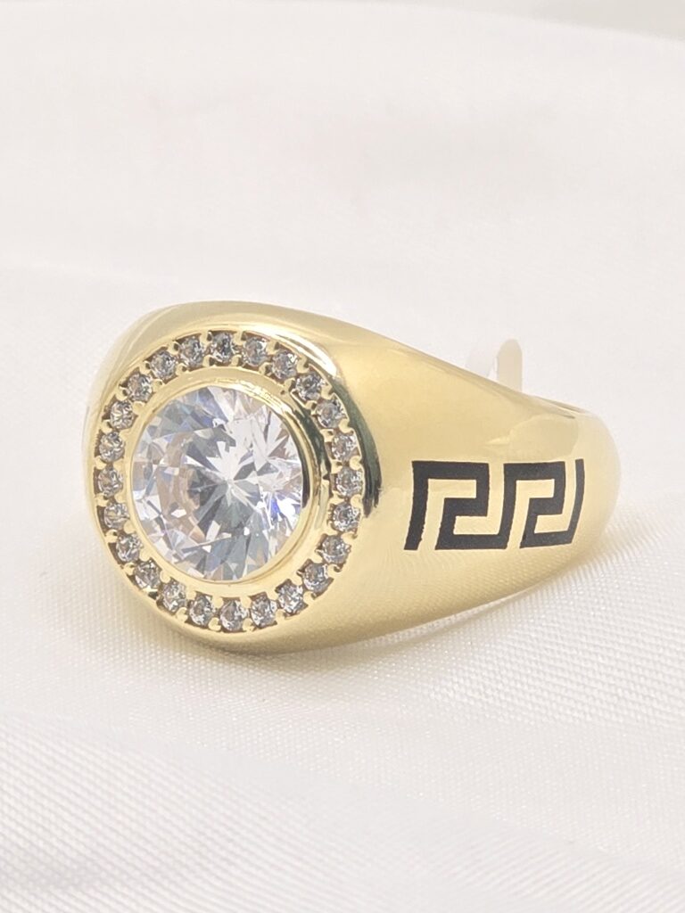 14K CIRCULAR RING WITH WHITE STONE AND CZ DETAILS – 10.5 & 11 – JY Jewelry Wholesale