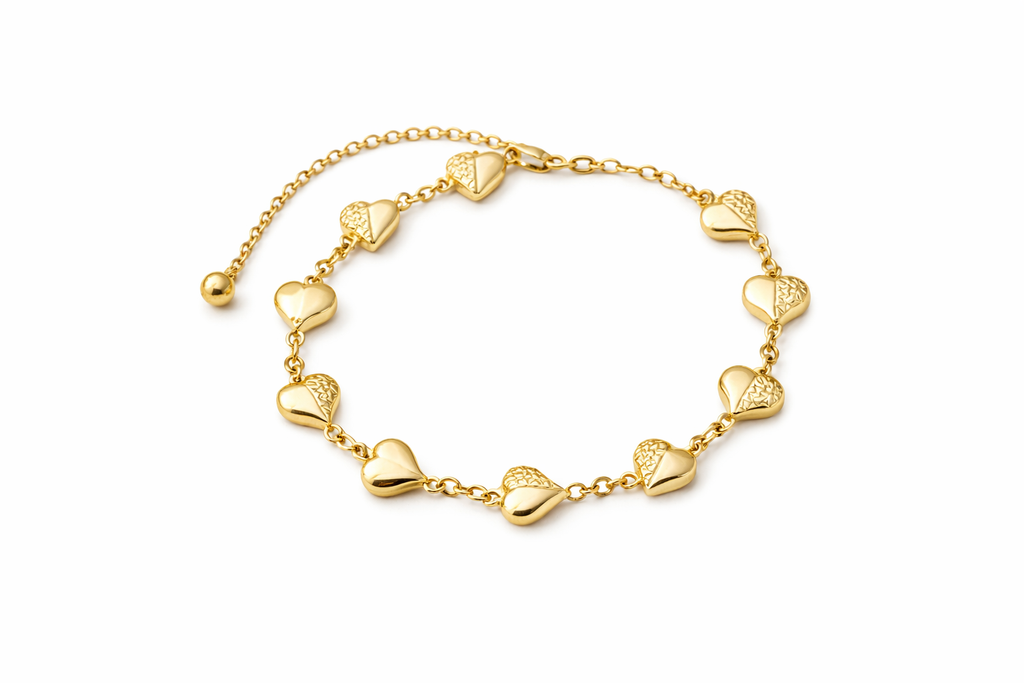 10K HEART BRACELET – 8" – JY Jewelry Wholesale