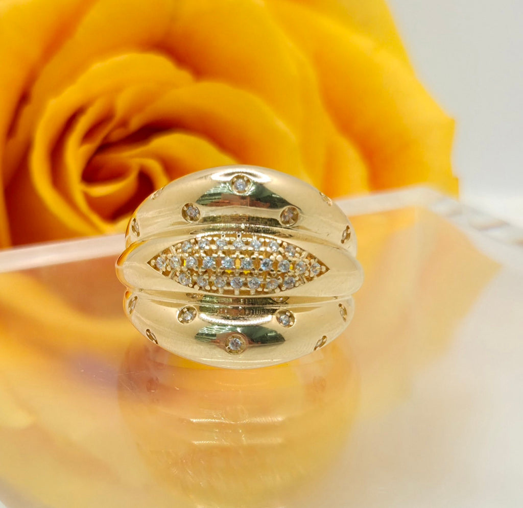 14K ELEGANT THREE ROW CZ DETAIL WOMEN'S RING – 7 – JY Jewelry Wholesale