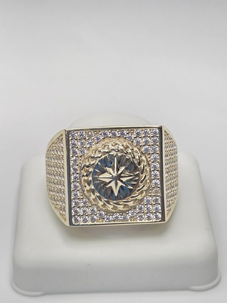 10K SQUARE CZ BACKGROUND COMPASS ROSE DETAIL MAN'S RING – 12.5 – JY Jewelry Wholesale