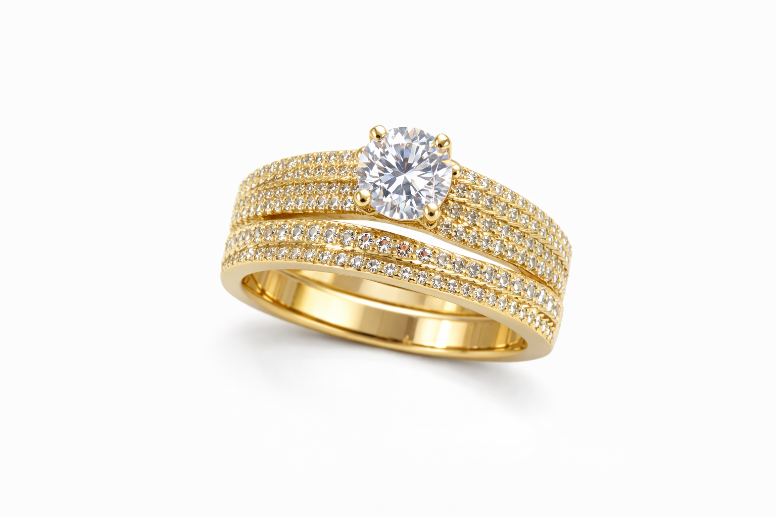 14K CZ TWO ROW DESIGN TWO-IN-ONE ENGAGEMENT WOMAN'S RING – 7 – JY Jewelry Wholesale