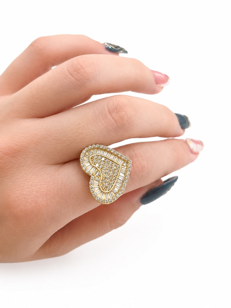 10K BAGUETTE LARGE HEART RING – 7 – JY Jewelry Wholesale