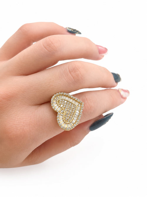 10K BAGUETTE LARGE HEART RING – 7 – JY Jewelry Wholesale