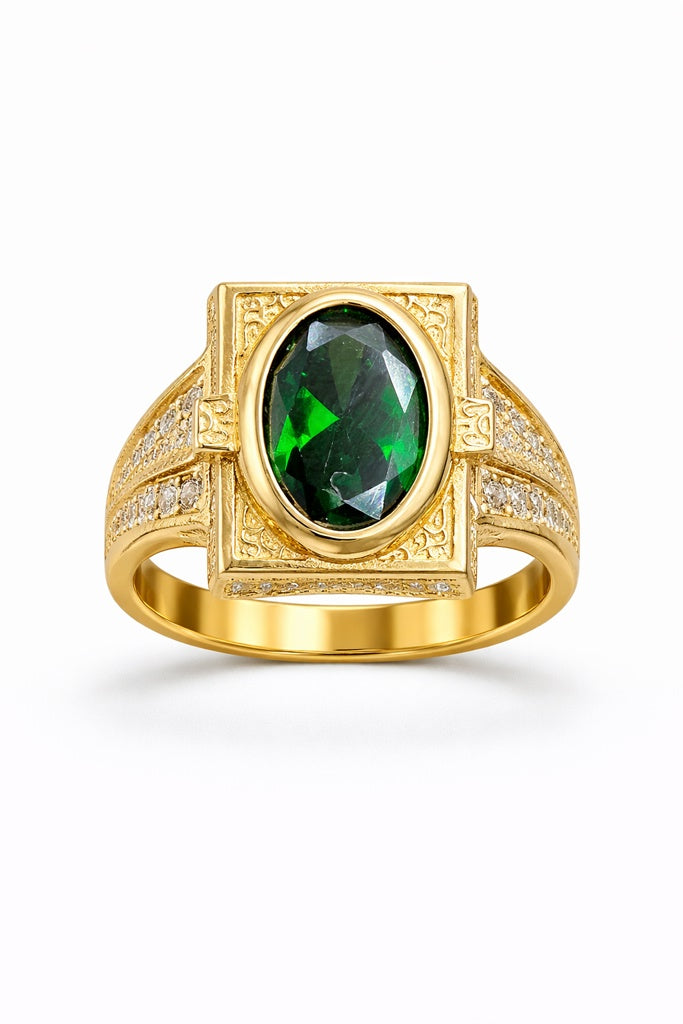 14K ELEGANT GREEN OVAL STONE RECTANGULAR RING – 9 – JY Jewelry Wholesale