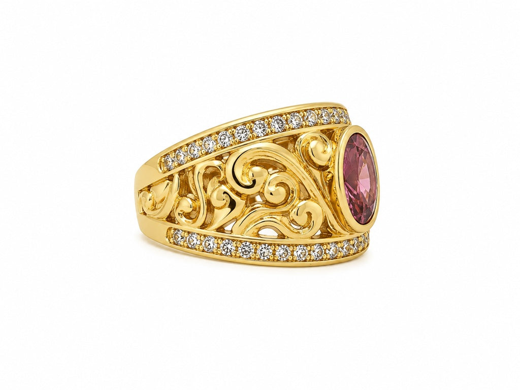 14K VINTAGE DESIGN PINK STONE RING – 7.5 – JY Jewelry Wholesale