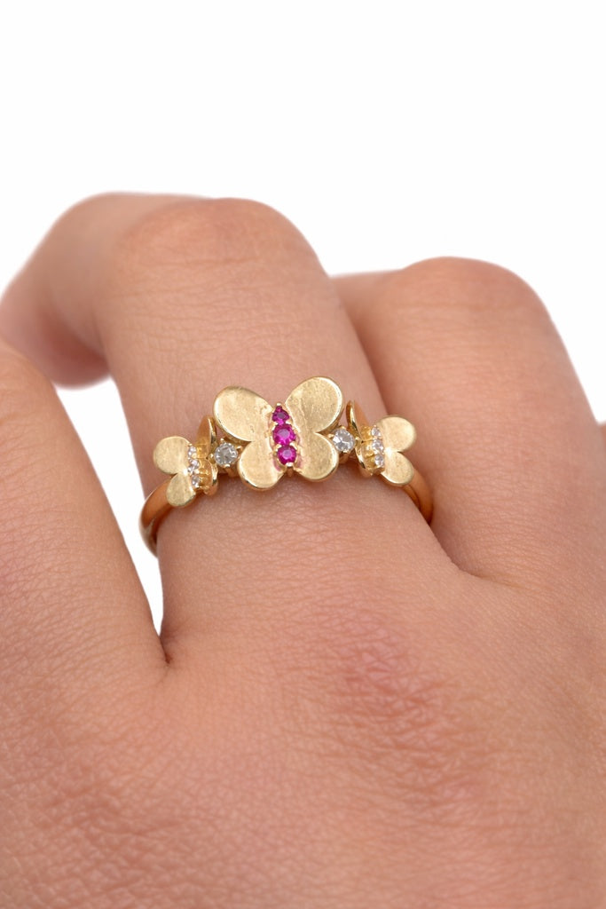 10K BUTTERFLY BT THREE PINK CZ DETAIL RING – 8 – JY Jewelry Wholesale