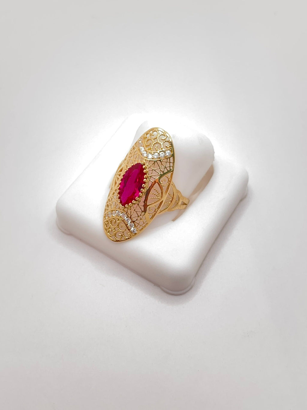 10K ALMOND RING WITH PINK STONE INSIDE – 7 – JY Jewelry Wholesale