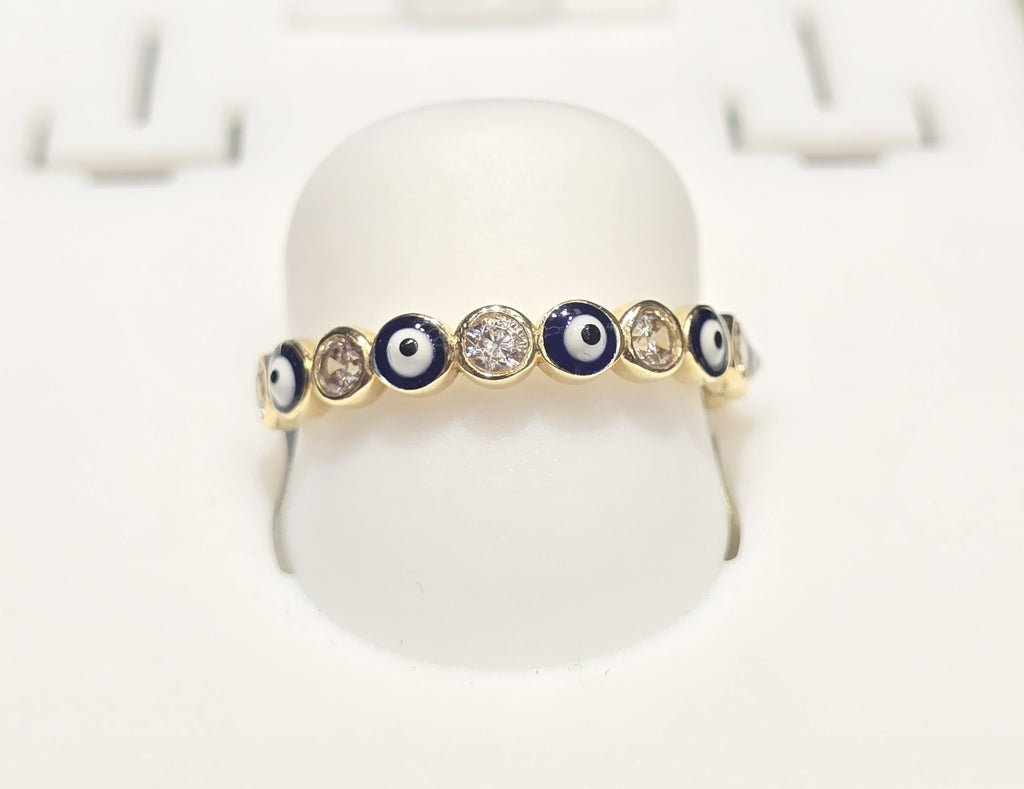 14K SIMPLE RING WITH BLUE EYES – 8 – JY Jewelry Wholesale