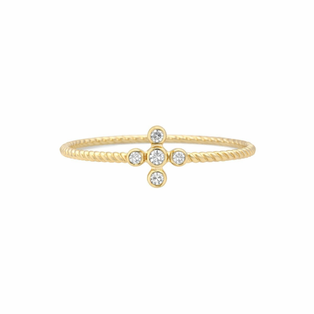 14K MODERN CROSS RING WITH CZ DETAILS – 7 – JY Jewelry Wholesale