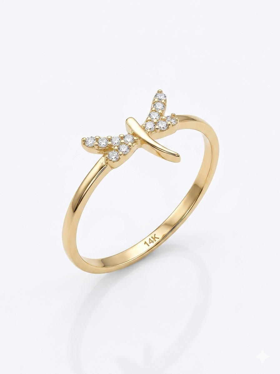 14K DELICATE RING OF A DRAGONFLY WITH DETAILS OF CZ – 7 – JY Jewelry Wholesale