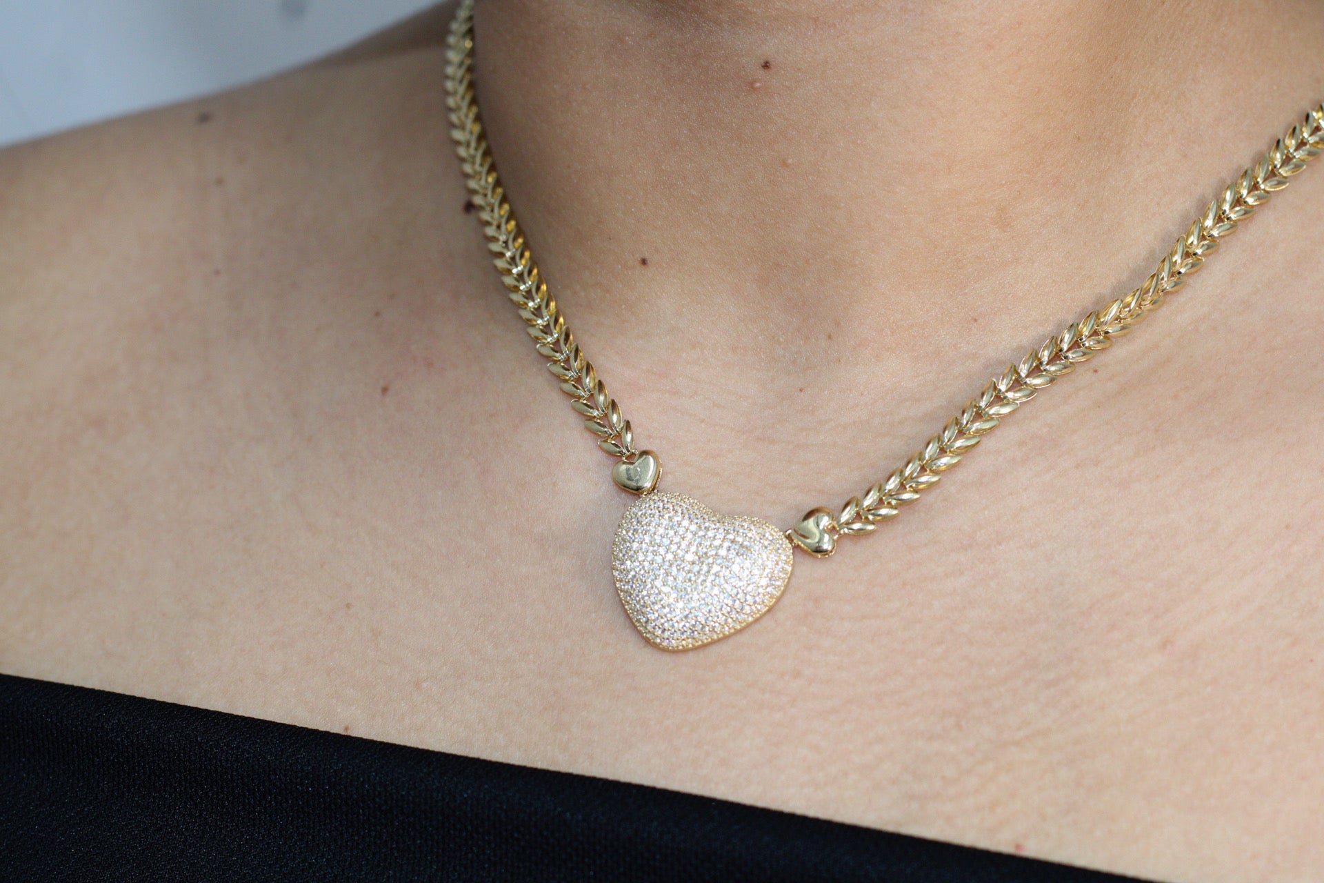 14K CZ HEART LEAF DESIGN LINK NECKLACE – 18" – JY Jewelry Wholesale