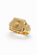 14K SMALL GOLDEN COMPASS ROSE SQUARE RING – 12 – JY Jewelry Wholesale