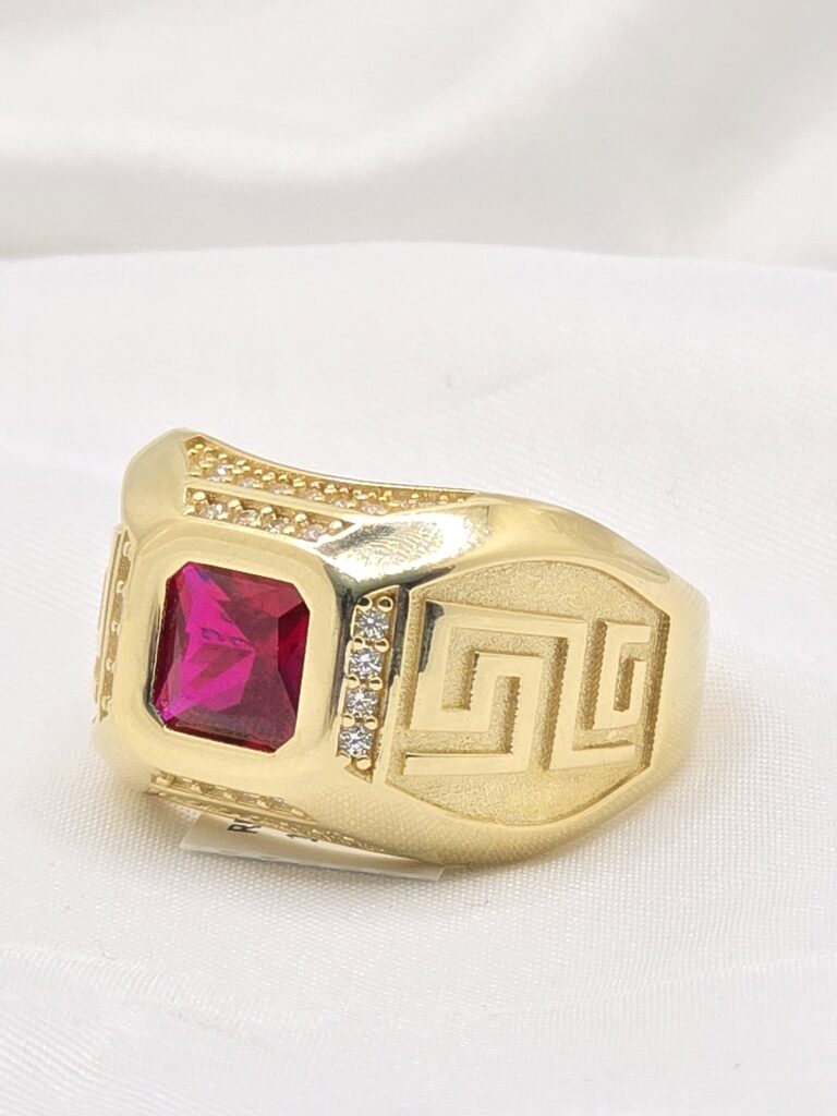 14K SOLID GREEK DESIGN SQUARE RED STONE MAN'S RING – 12 & 12.5 – JY Jewelry Wholesale