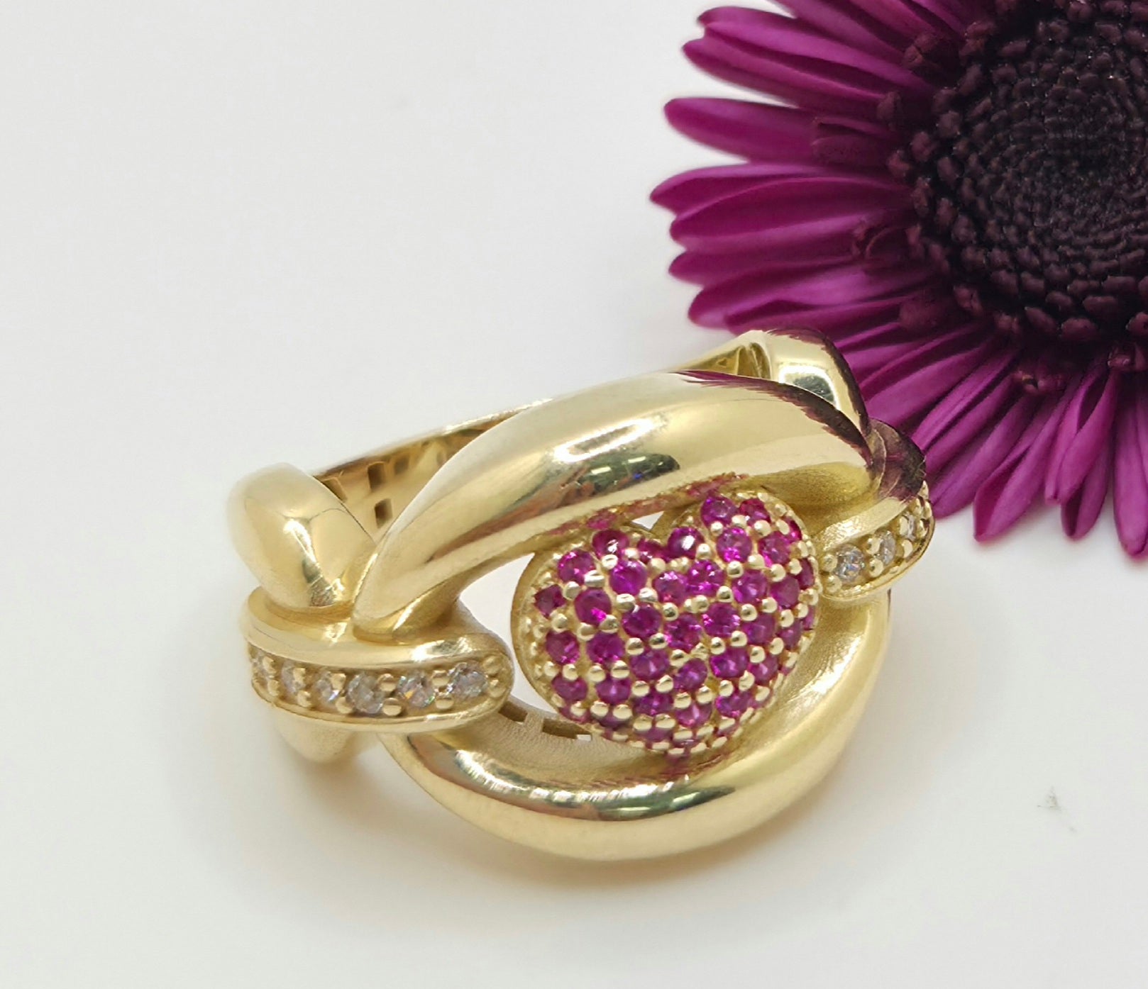 14K MAXI STYLE CHAIN AND PINK HERAT RING – 7 & 8 – JY Jewelry Wholesale
