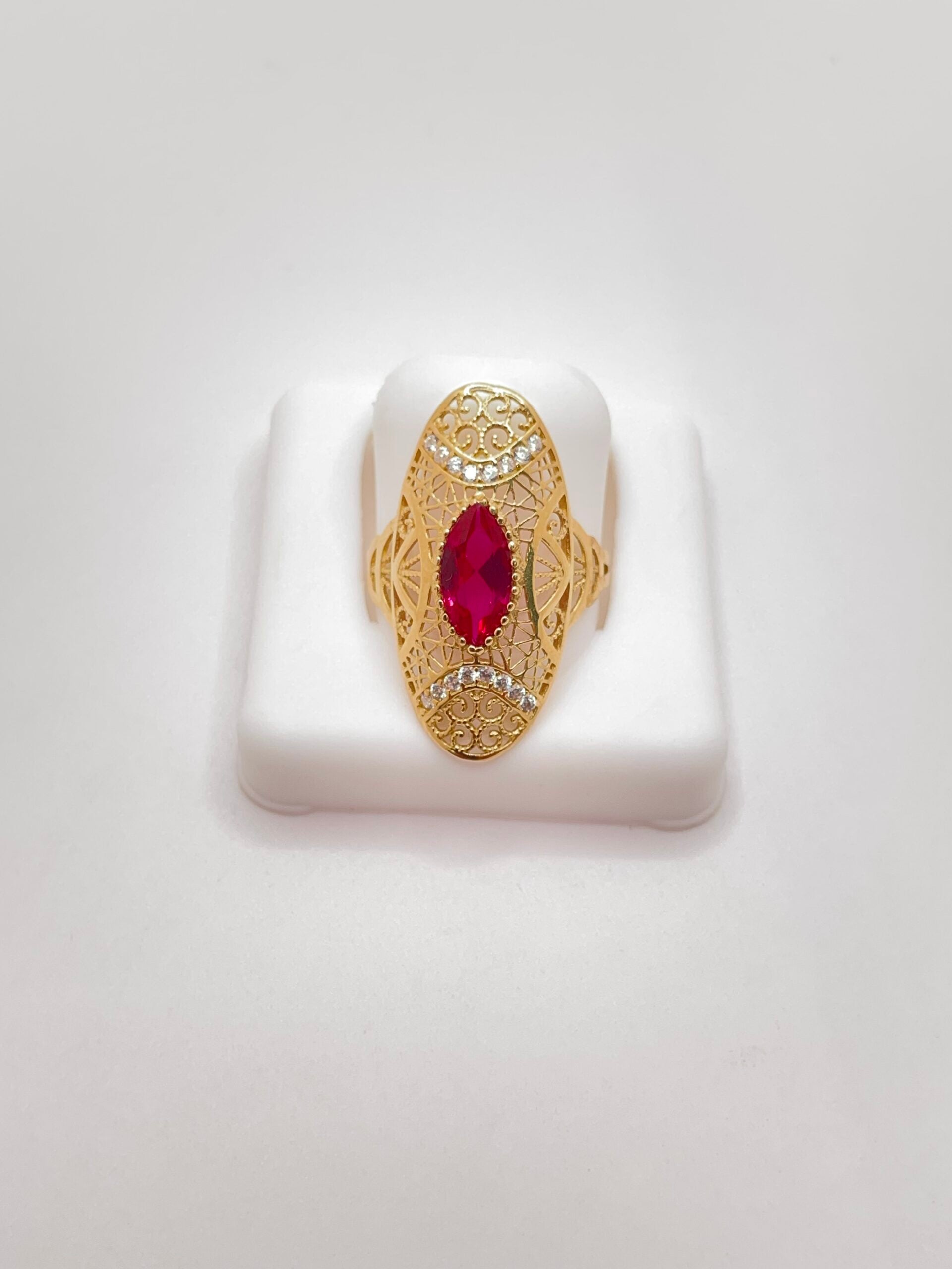 10K ALMOND RING WITH PINK STONE INSIDE – 7 – JY Jewelry Wholesale