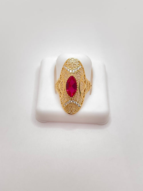 10K ALMOND RING WITH PINK STONE INSIDE – 7 – JY Jewelry Wholesale