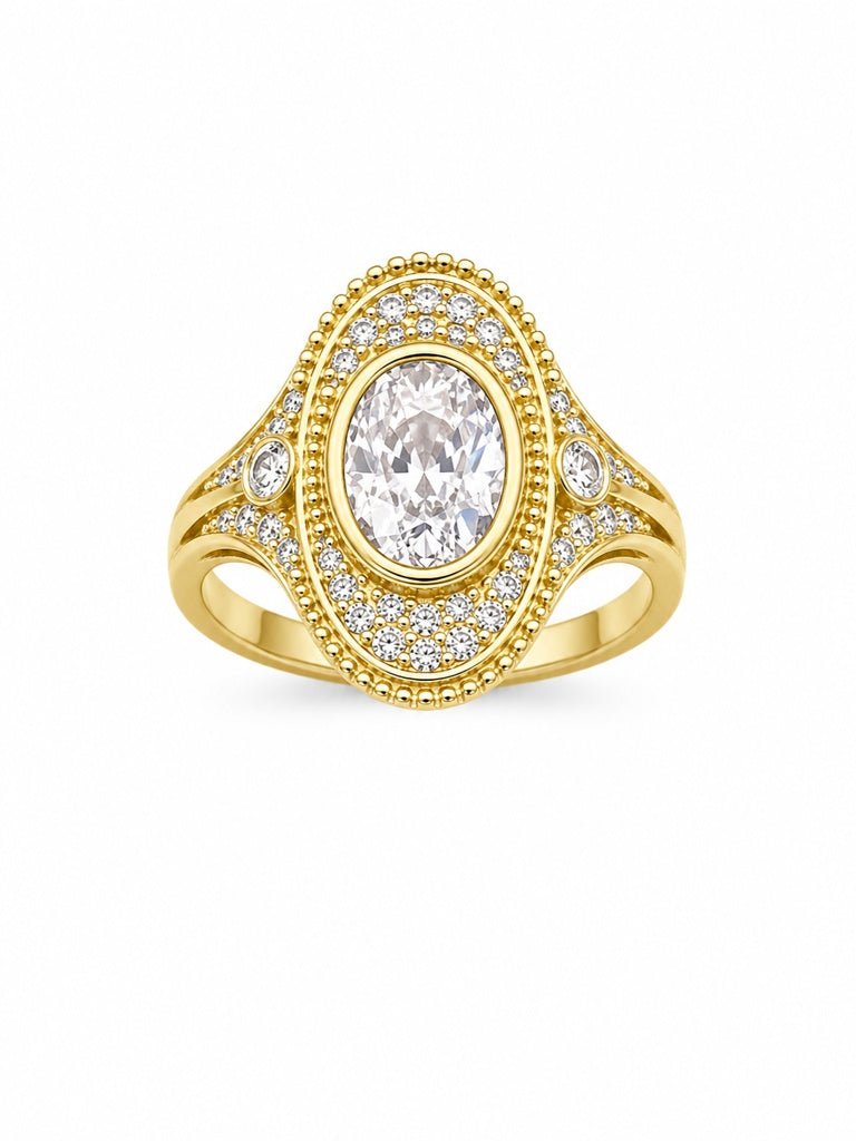 14K CZ OVAL DESIGN WHITE STONE CENTER ELEGANT RING – 8 – JY Jewelry Wholesale