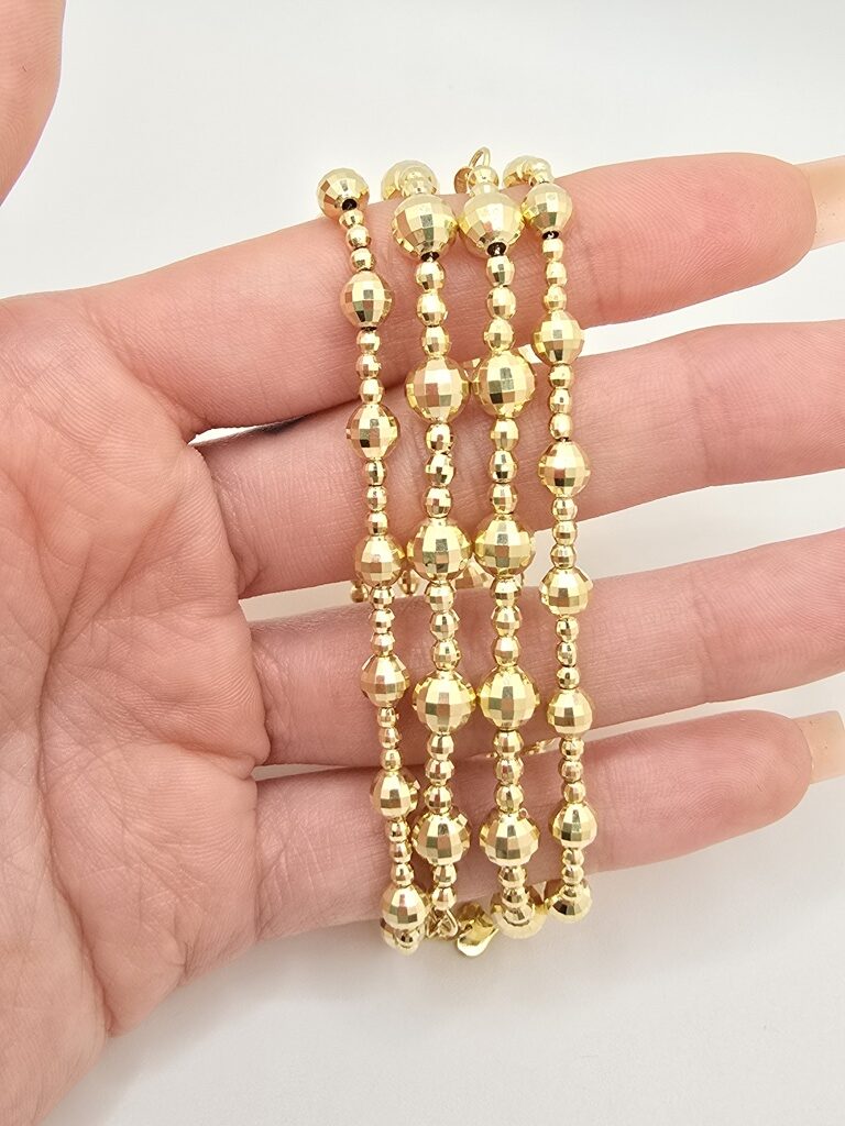 10K YELLOW GOLD MEDIUM BEAD SQUARE CUT BRACELET – 7" – JY Jewelry Wholesale