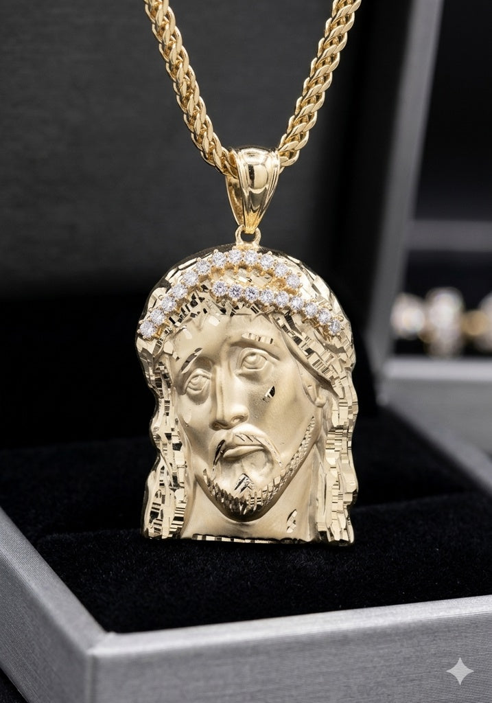 10K CZ CROWN JESUS FACE PENDANT – JY Jewelry Wholesale