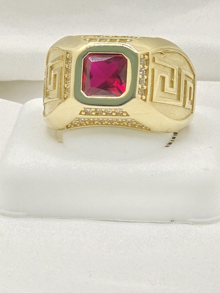 14K SOLID GREEK DESIGN SQUARE RED STONE MAN'S RING – 12 & 12.5 – JY Jewelry Wholesale