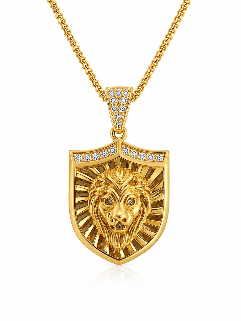 10K LION FACE SHIELD SHAPE PENDANT – JY Jewelry Wholesale